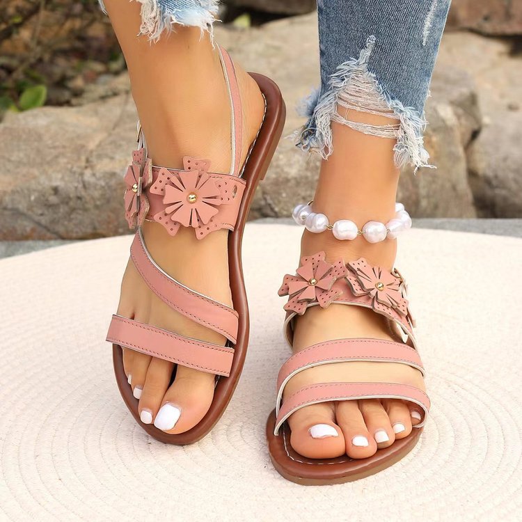 Lady's Flower Design Flat Sandals