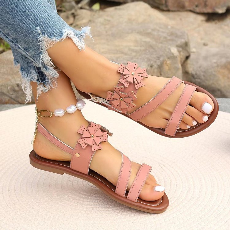 Lady's Flower Design Flat Sandals